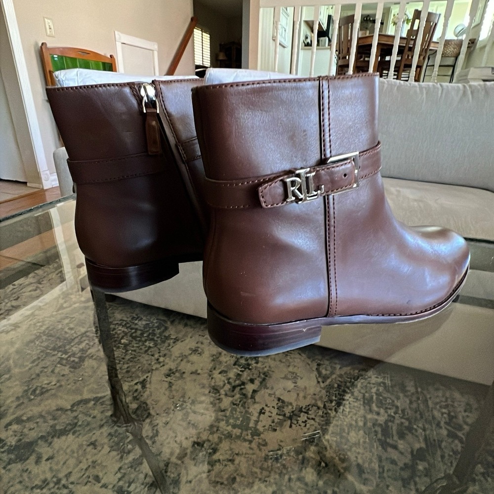 Lauren Ralph Lauren Margo Ankle Boots Women's 8.5B Brown Leather Buckle - Picture 4 of 9
